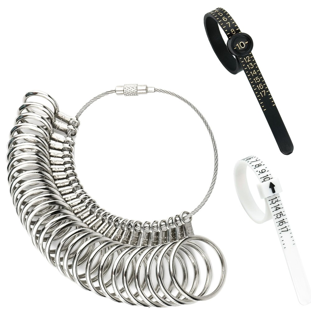 Ring Sizer Measuring Tool 3-in-1 Set Sizing Kit, silver set