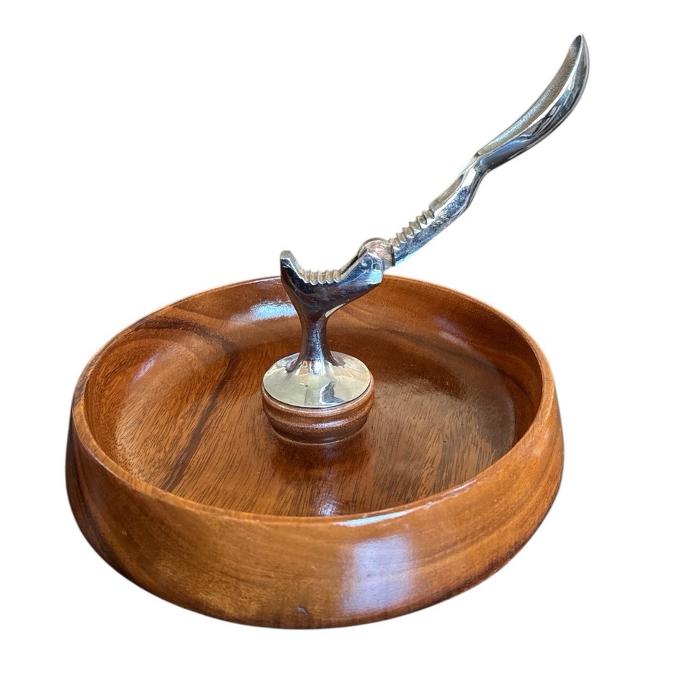 Genuine Monkey Pod Handcrafted Nutcracker Bowl Mid-Century Modern Solid ￼
