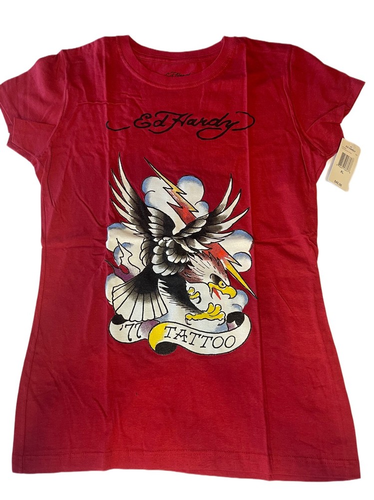 NWT Ed Hardy 77 Tattoo Eagle Shirt- Red- Small