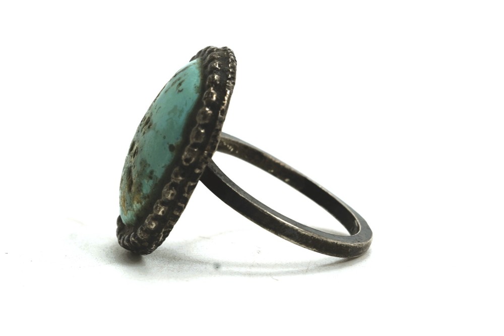 Vintage Native American Silver & Turquoise Ring, Size 6