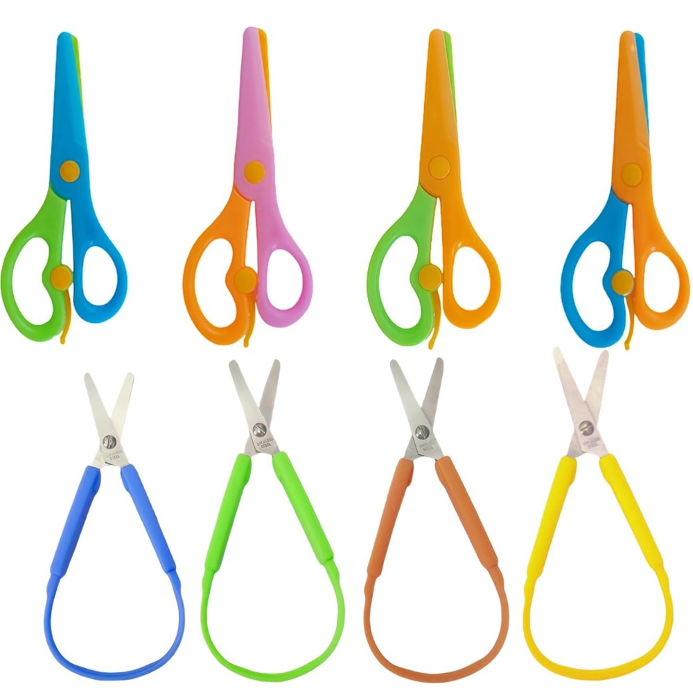 8 Pack Mini Loop Scissors for & Adults, 5.5 Inch Opening Adaptive Scissors,Ea...