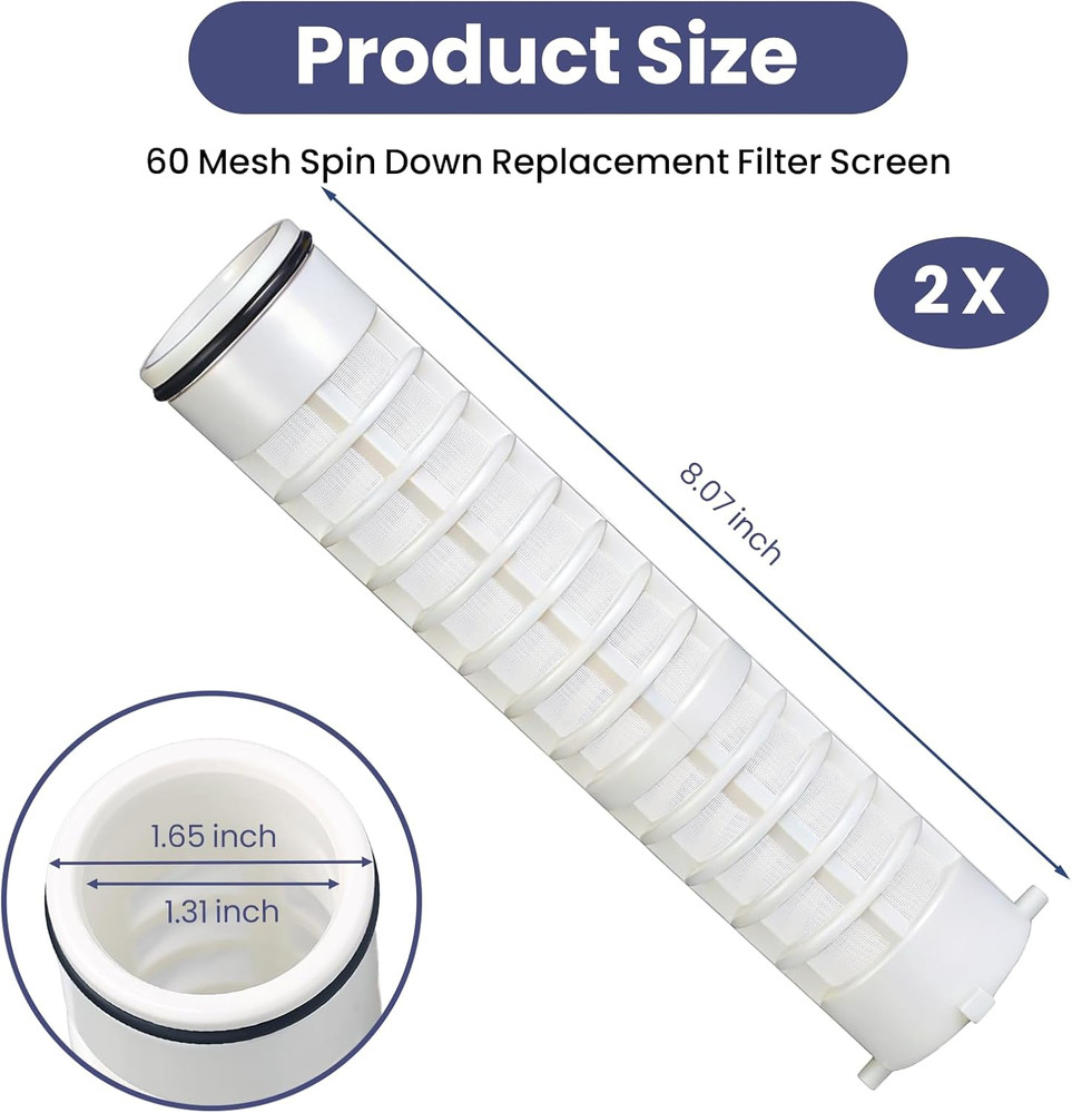 1-1/2" 60 Mesh Spin down Replacement Filter, Fit for Rusco, Vu-Flow Systems Sedi