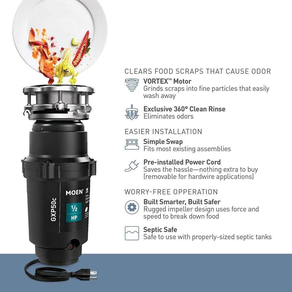 1/2HP Garbage Disposal Compact Food Waste Grinder Garburator Under Kitchen Sink