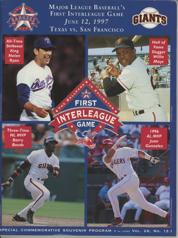 1997 Texas Rangers SF Giants FIRST INTERLEAGUE GAME Program MINT Condition