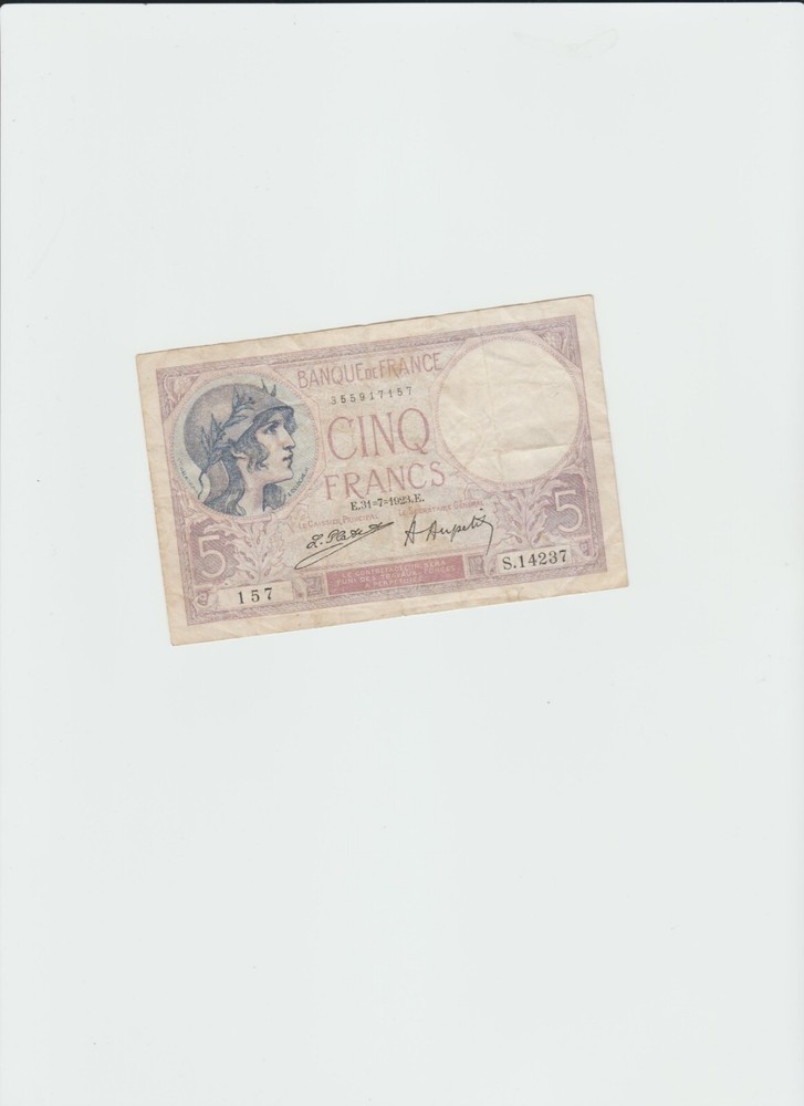 1923 French 5 Franc Banknote