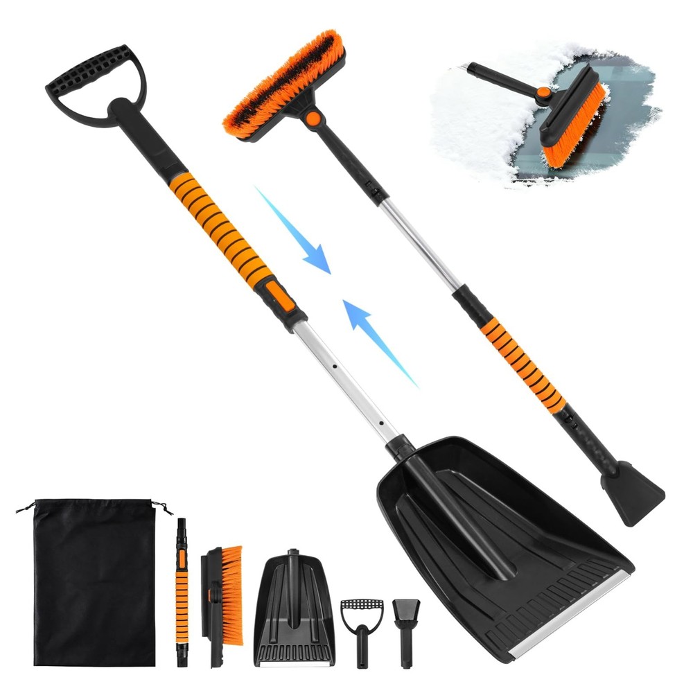 5-in-1 Ice Scraper & Snow Brush Kit, 41" Extendable Car Windshield Tool, Pivotin