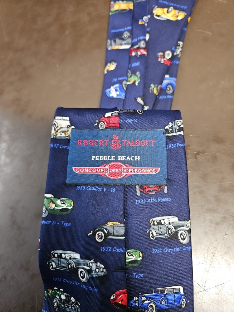 Talbott 2002 Pebble Beach Concours Tie FERRARI - BUGATTI - DUESENBERG - BENTLEY