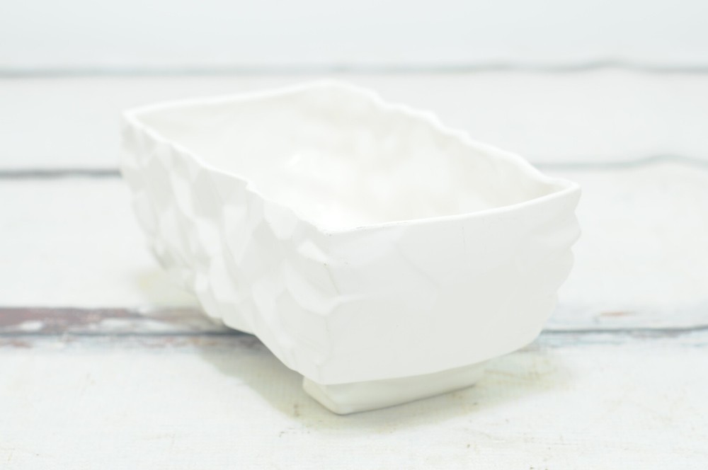 Vintage McCoy Geometric Pottery White Rectangular Window Box Planter Flower Pot