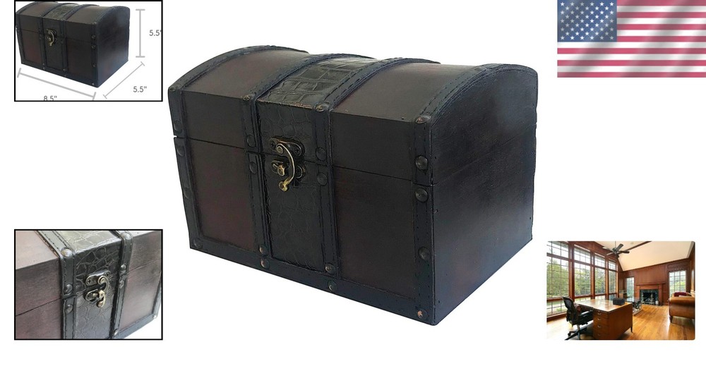 Unique Handcrafted Treasure Chest with Leather Accents - Lockable Keepsake Box
