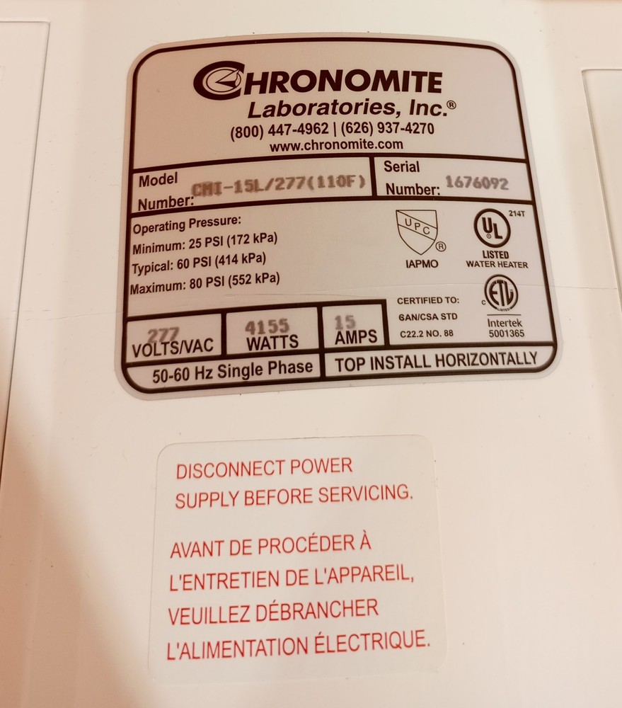 Chronomite CMI-15L/277 Water Heater