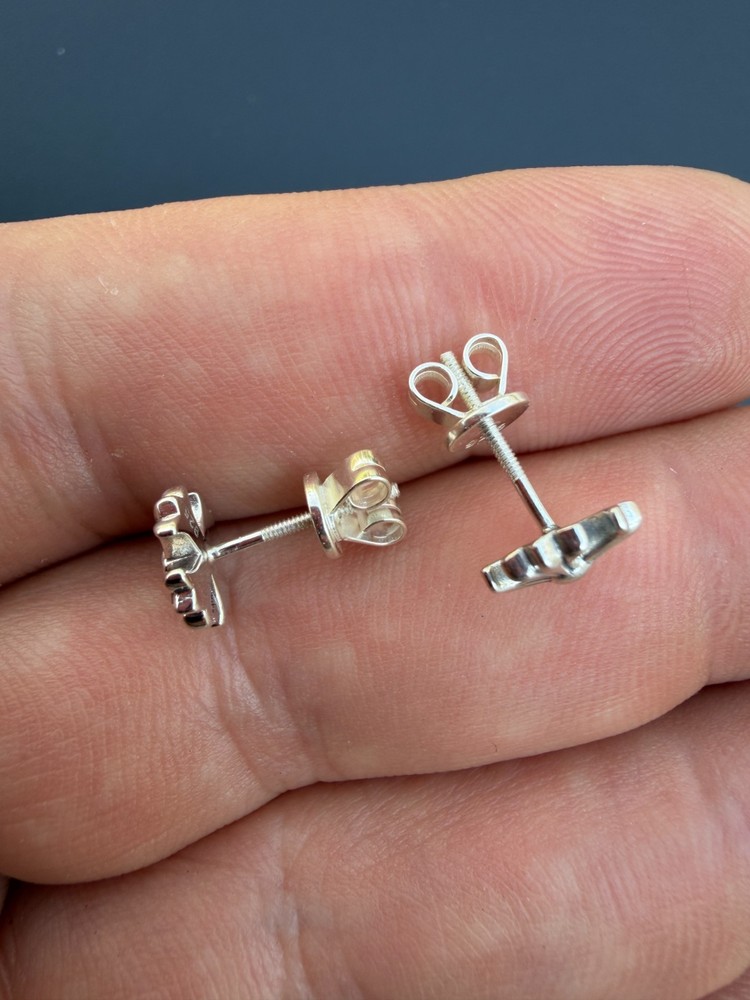 Real Solid 925 Silver Men Hearts Of Chrome Star Oxidized Earrings Plain Studs