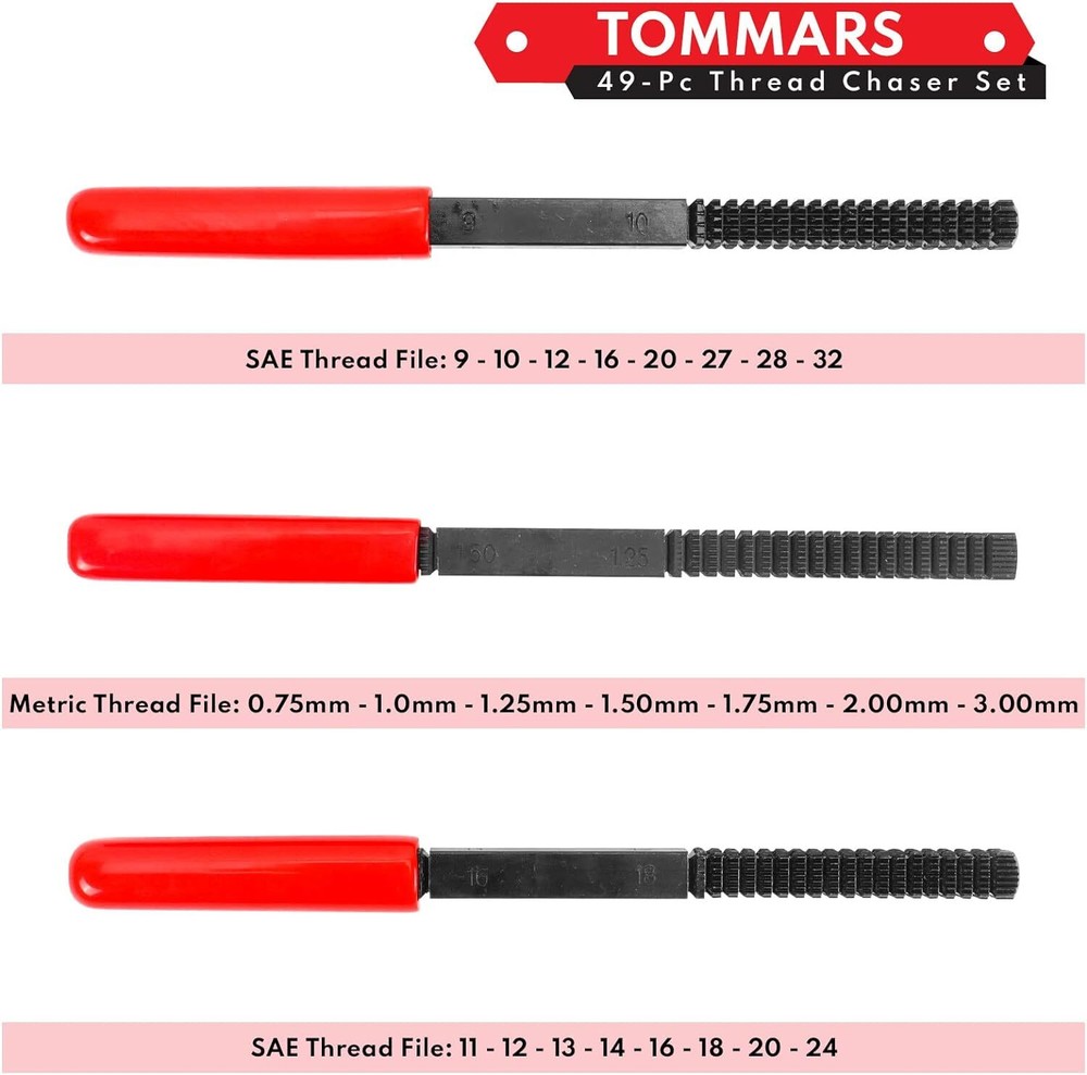 TOMMARS 49-Piece Thread Chaser Set, UNC UNF & Metric Set