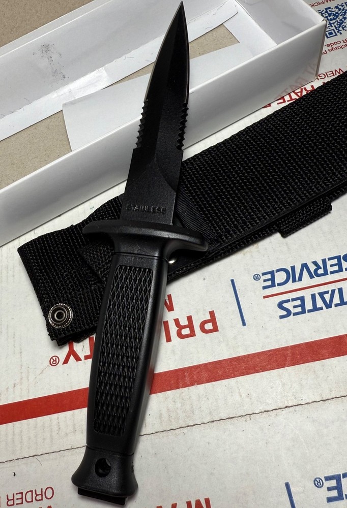 STURM MILTEC COMBAT KNIFE / MULTI-PURPOSE SERRATED BOOT KNIFE W/ SHEATH (