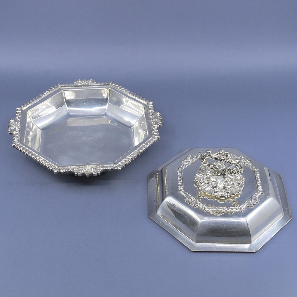 c1912 Barker Ellis 6.25"Small Pair Octagonal Covered Side Serving Dishes Entree