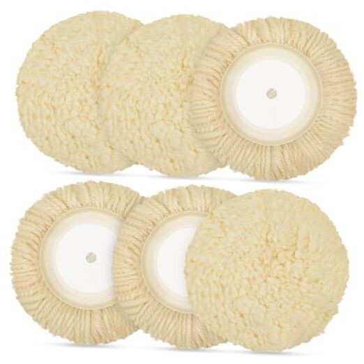 6 Pcs Wool Polishing Pad Hook Loop Buffing Pad for Drill Curved Edge 8 Inch