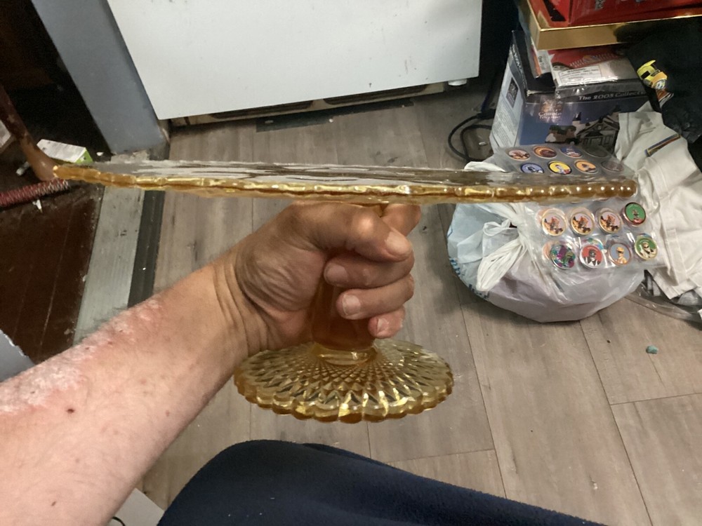 Imperial Glass Cake Stand Amber Floral