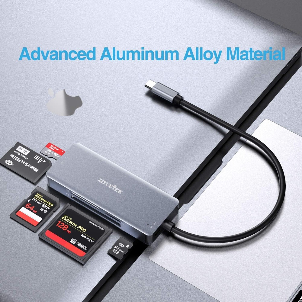 USB C SD Card Reader,5- in-1 Aluminum Thunderbolt 3 Memory TYPE-C, GREY