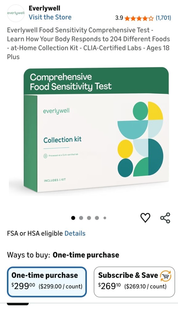 EverlyWell Food Sensitivity Comprehensive Self Test Kit - White (204 Count)