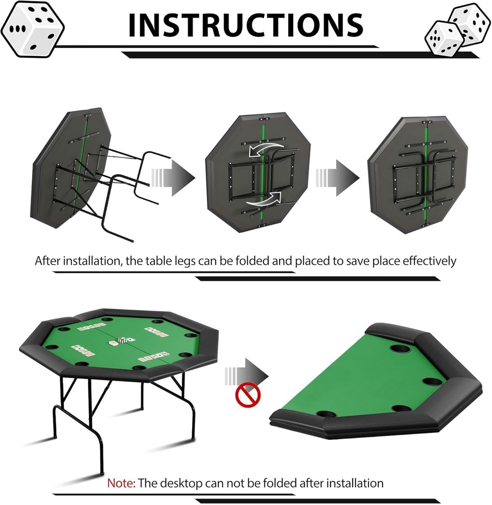 8 Player Poker Table Foldable, Octagonal Texas Hold'em Table with Cup Holders