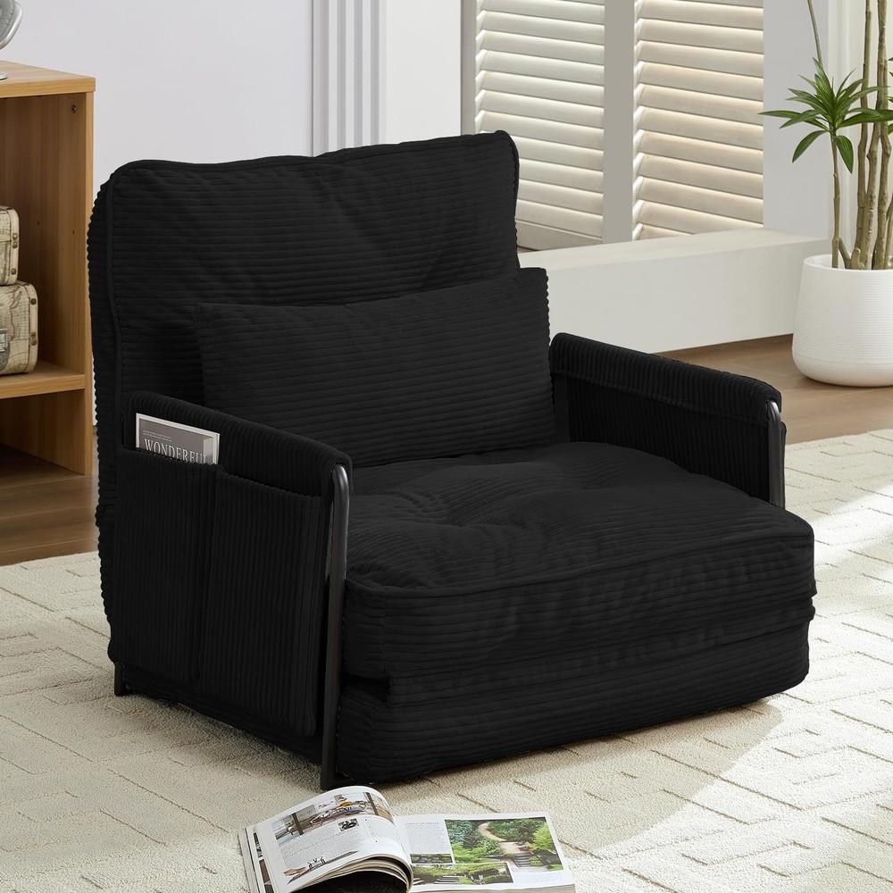 Foldable Floor Sofa with Pillow Adjustable Backrest Sleeper Bed Black Single