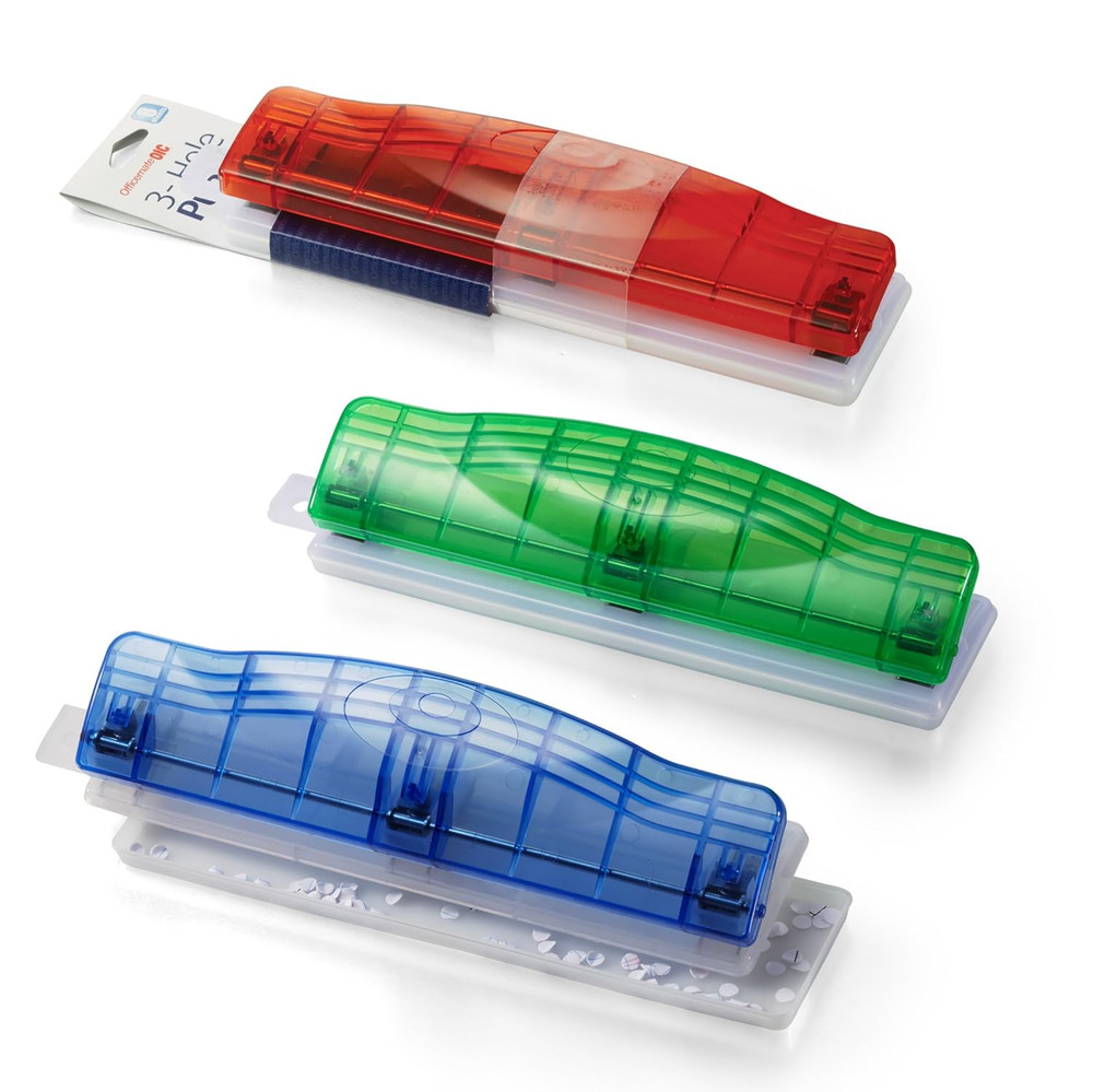 Translucent Plastic 3 Hole Punch, 8 Sheet Capacity, Comes in Assorted Translu...