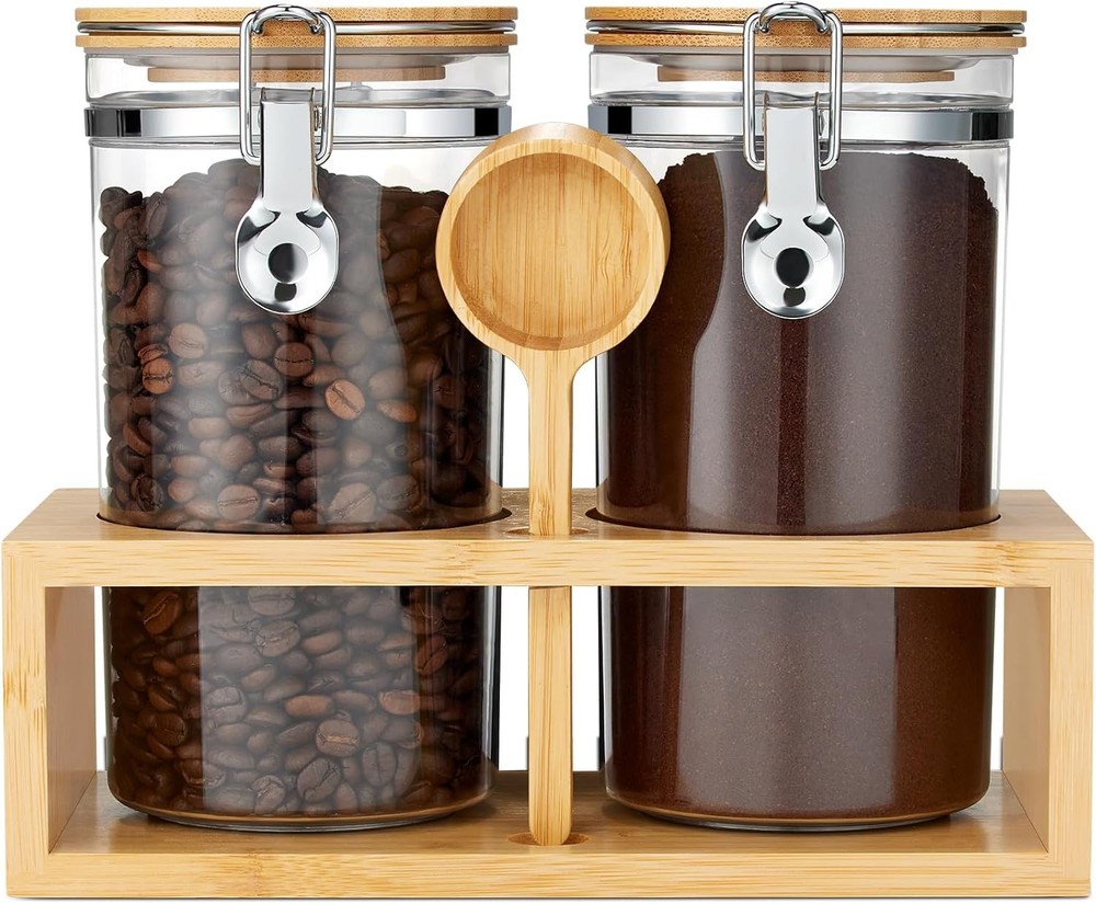 Coffee Container Ground Coffee,2×58OZ Storage Containers W/ Shelf &
