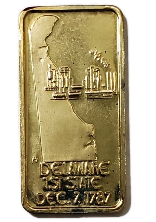1 Oz Silver 1TH State DELAWARE Gilded Bar.