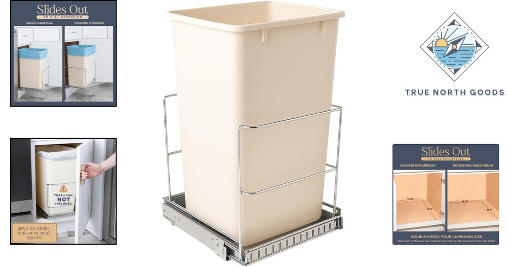 Elegant Pull-Out Trash Can Holder – 36 Qt Capacity with Chrome Soft-Close Slide
