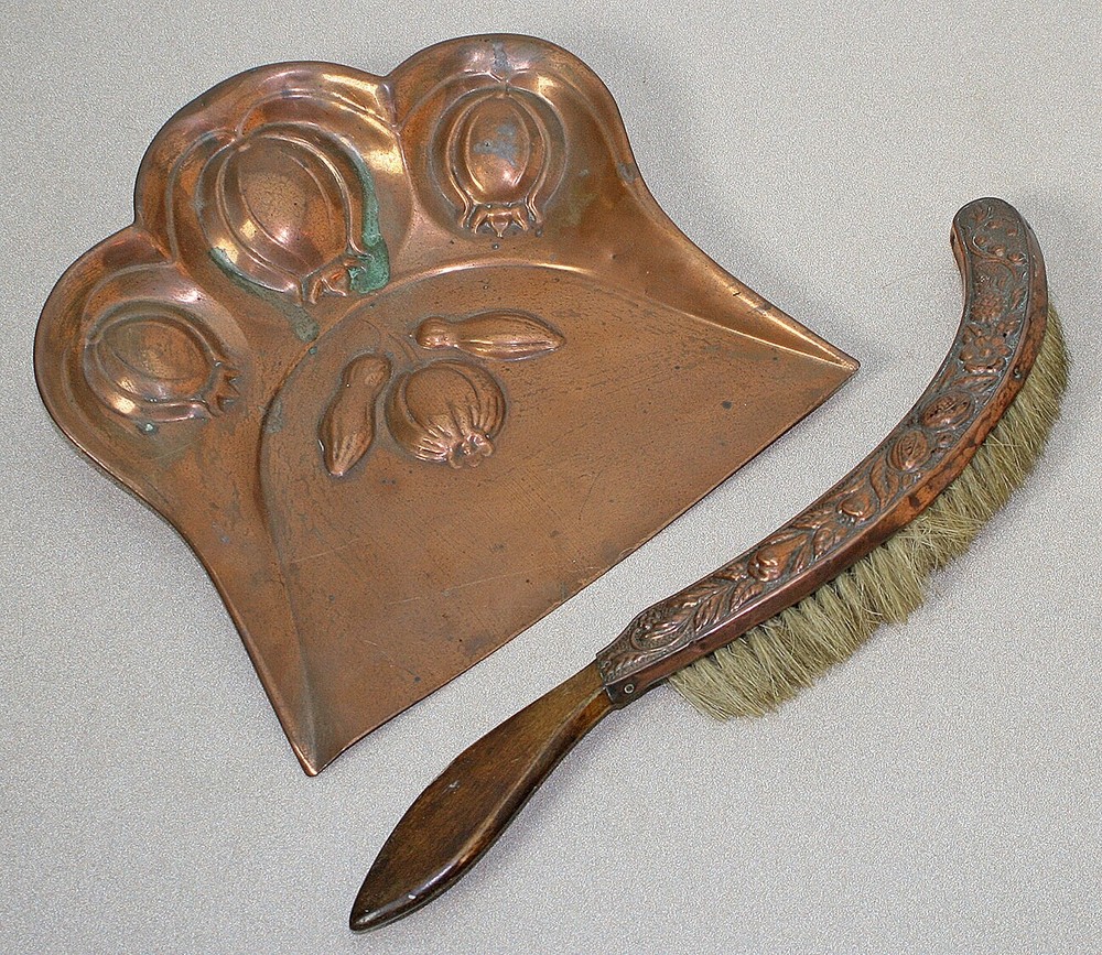 Antique Joseph Sankey & Sons Solid Copper Crumb Tray & Brush