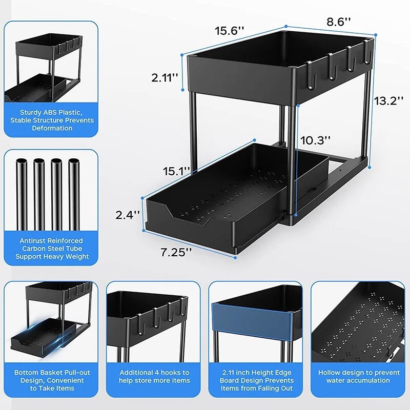 Set Of 2 Black under sink organizer