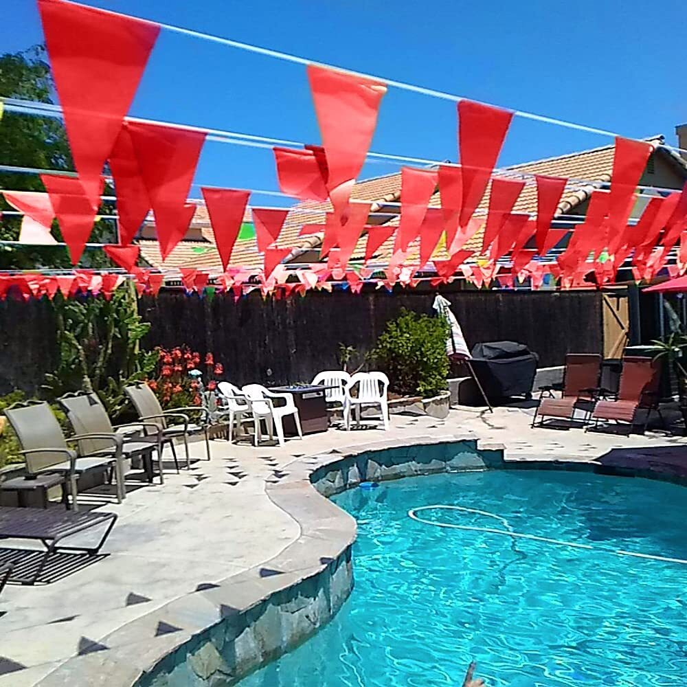 36 Feet Solid Red Pennant Banner - 30Pcs Red Bunting Flags String Decorations