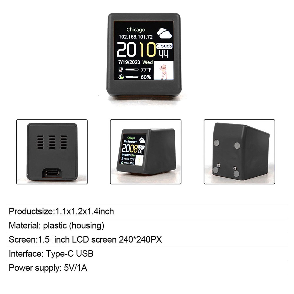 Mini Clock WIFI Weather Clock Screen Temperature&Humidity Desktop Decoration