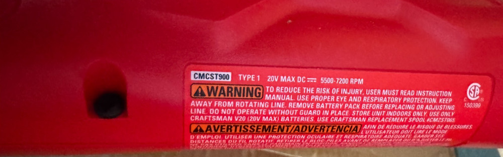 CRAFTSMAN 20-volt max 13.0-in Straight Shaft Battery String Trimmer (Tool Only)