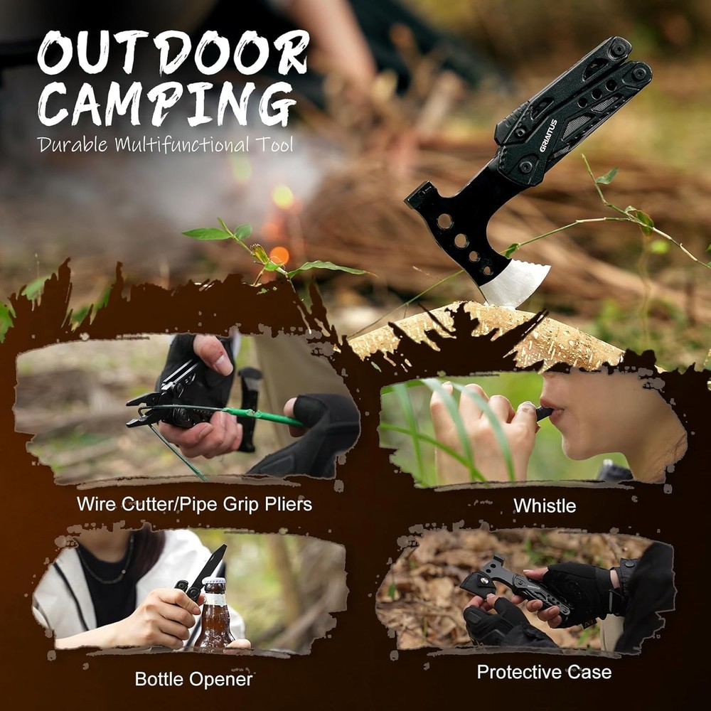 Camping Multitool Accessories Gifts for Men Dad 16 in 1 Upgraded Multi Black