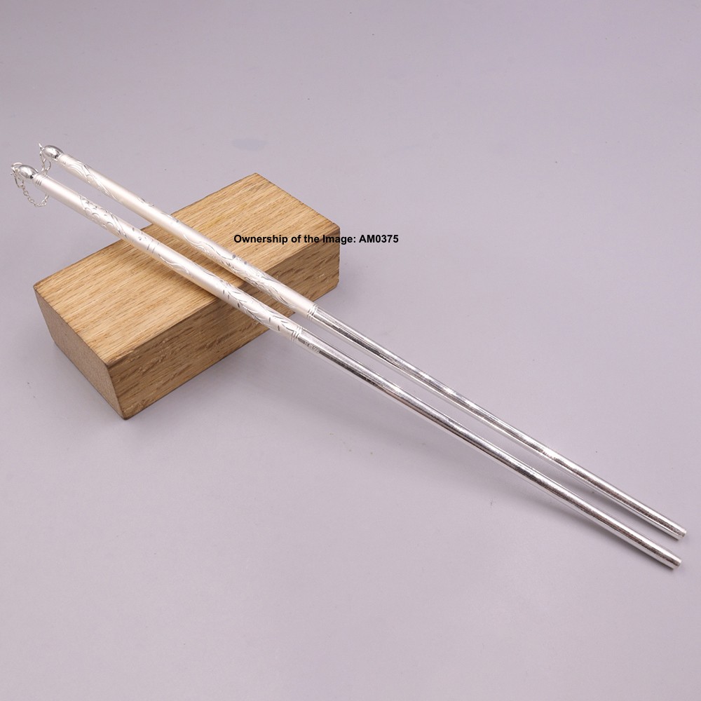Fine Silver 999 Pure Silver Health Chopsticks Flatware Dragon Phoenix Handle