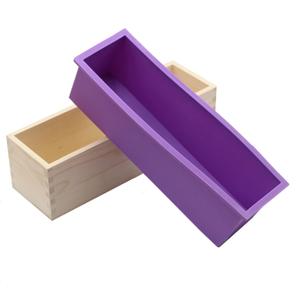 Silicone Soap Loaf Mold with Wood Box Flexible Rectangular 42oz Soap Making