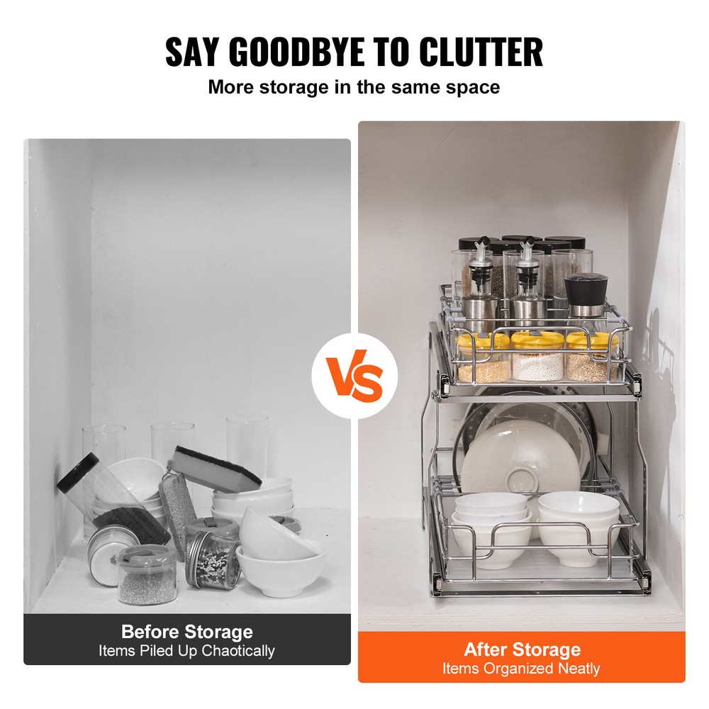 12x21" Kitchen Cabinet Pull Out Shelf Drawer Organizer 2-Tier Slide Out Basket