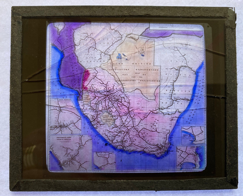 COLORED MAGIC LANTERN SLIDE SOUTH AFRICA MAP 1920s