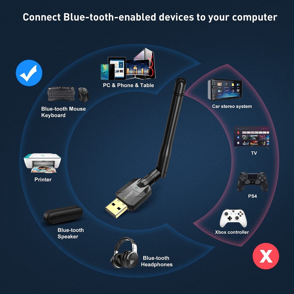Long Range USB Bluetooth 5.1 Adapter for PC Black