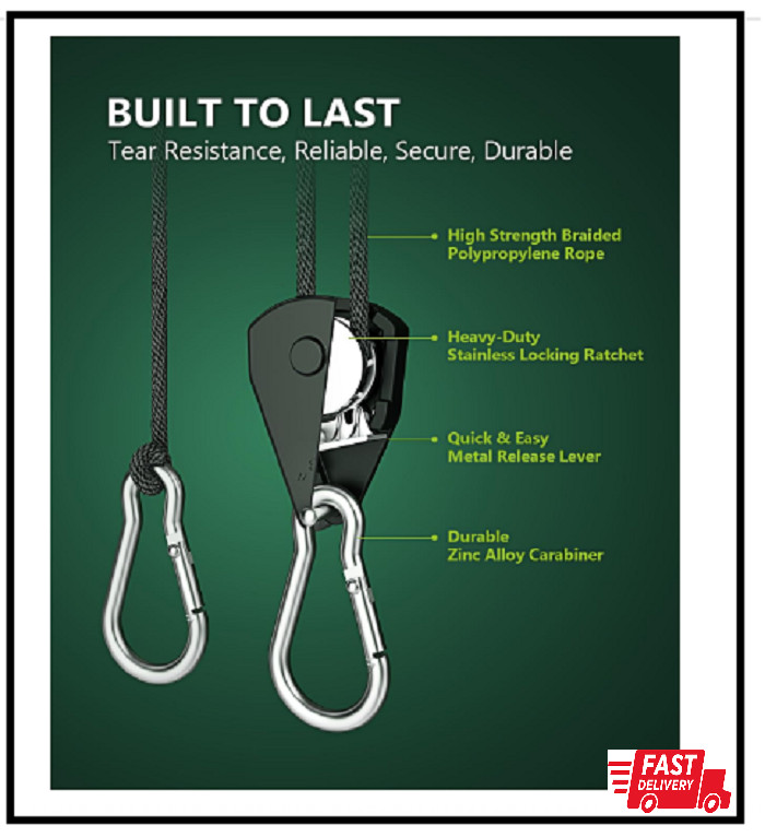 4-Pack 1/8" Adjustable Rope Hanger, Heavy Duty Ratchet Tie down Strap