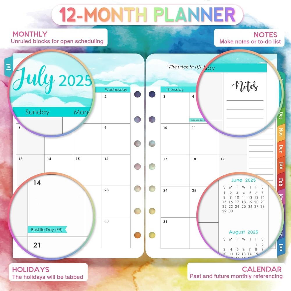 2025-2026 Planner Refills - from July Multicolor