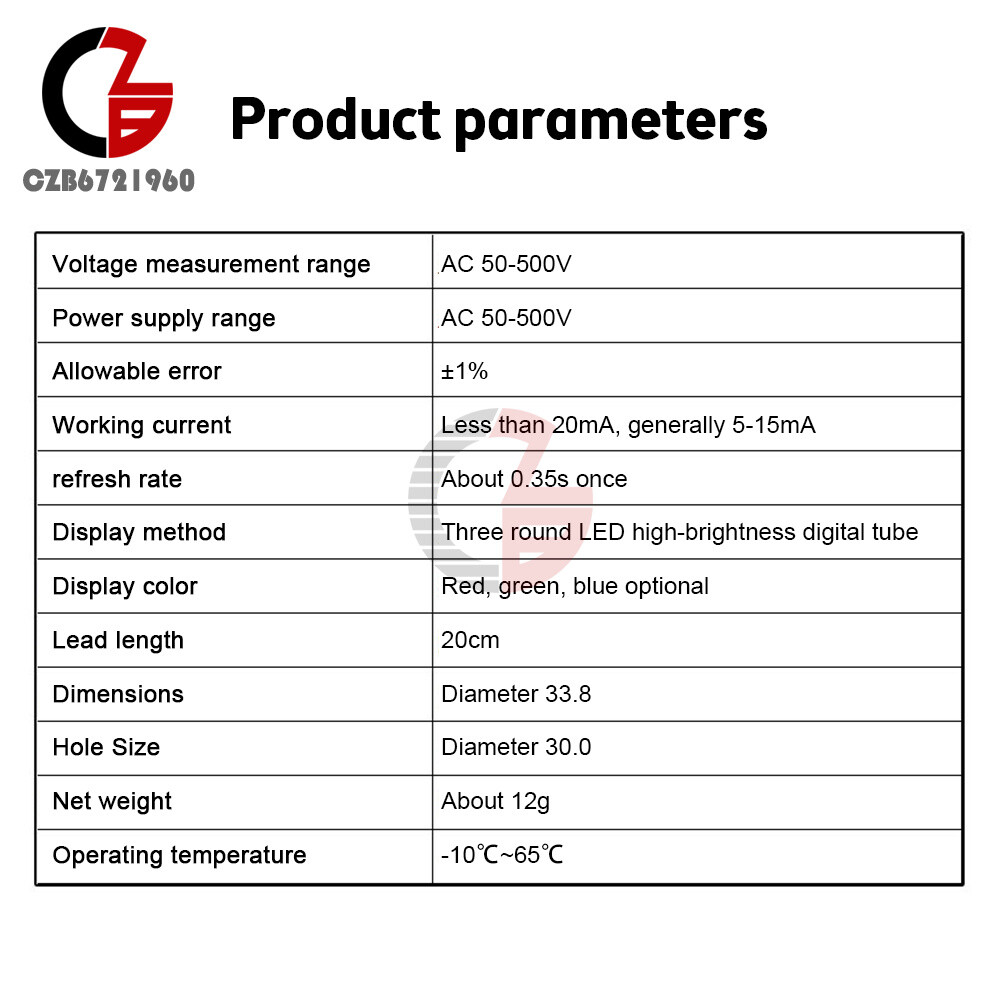AC 50-500V Voltmeter LED Display Digital Panel Meter Voltage Indicator Red Blue