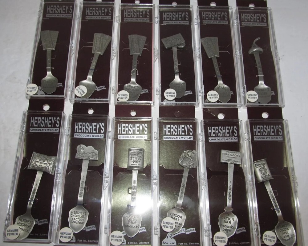 HERSHEY'S CHOCOLATE WORLD PEWTER SPOON COLLECTION 12 SPOONS