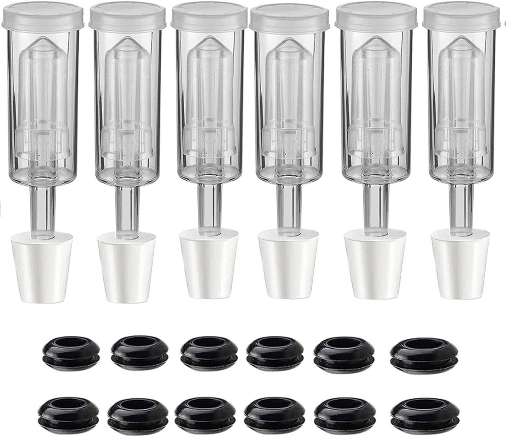 3-Piece Airlock [6 Pack],Fermenting Brewing Airlock Kit with 6PCS #6 Stopper and