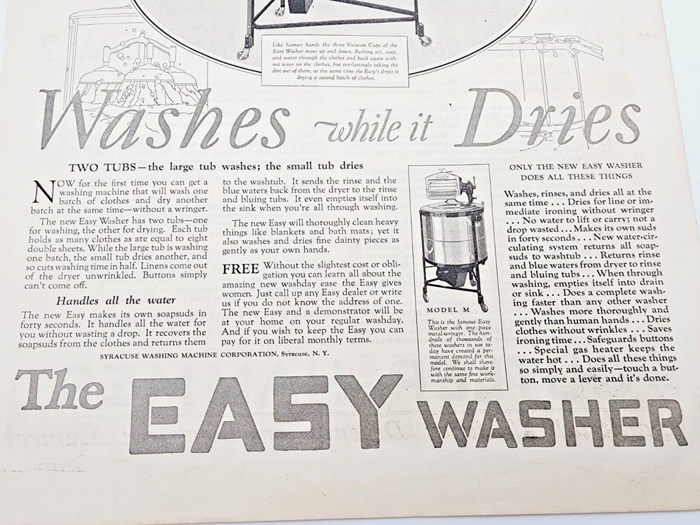1926 Easy Washer Advert. Saturday Evening Post - This Washer Does Two Things