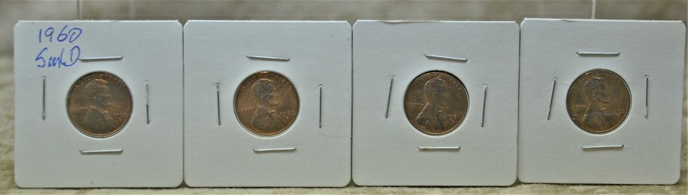 1960 SMALL D LINCOLN CENT 4 COINS Uncirculated