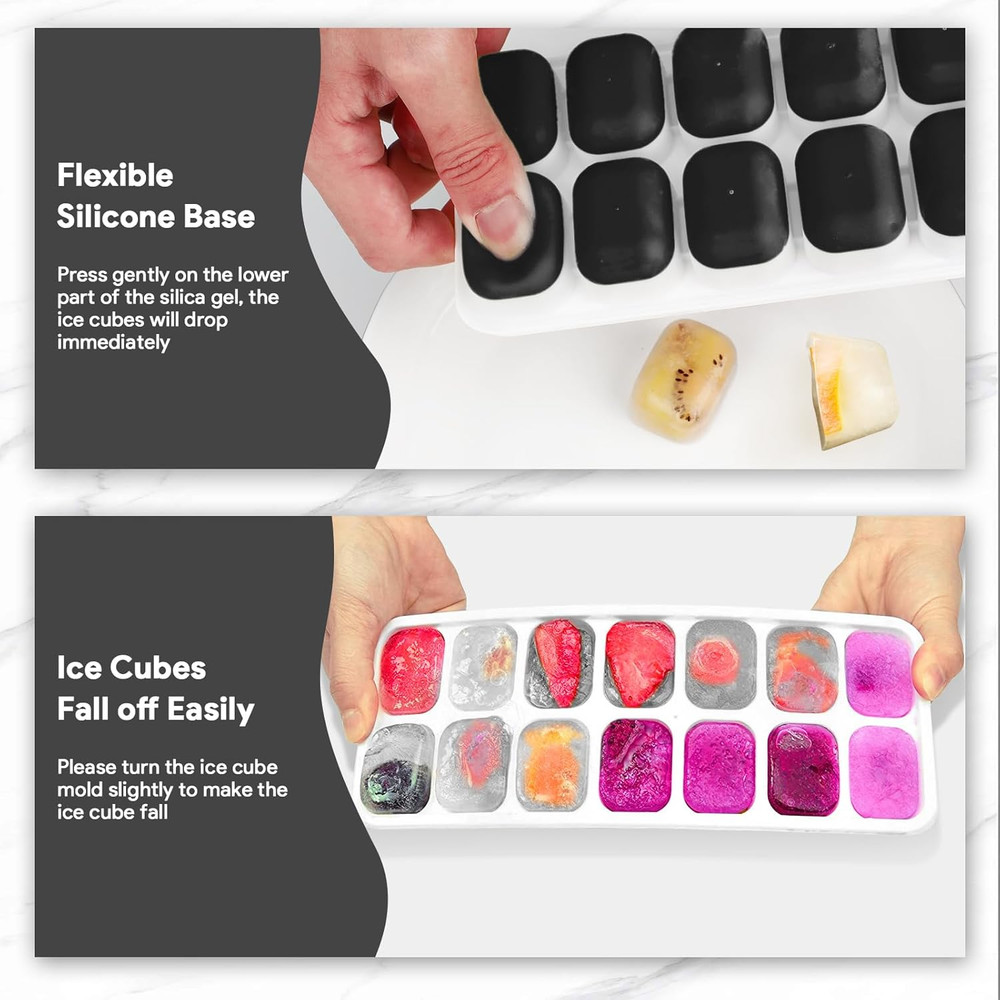 Ice Cube Trays 4 Pack, Silicone Ice Cube Trays with Removable Lid, Easy-Release