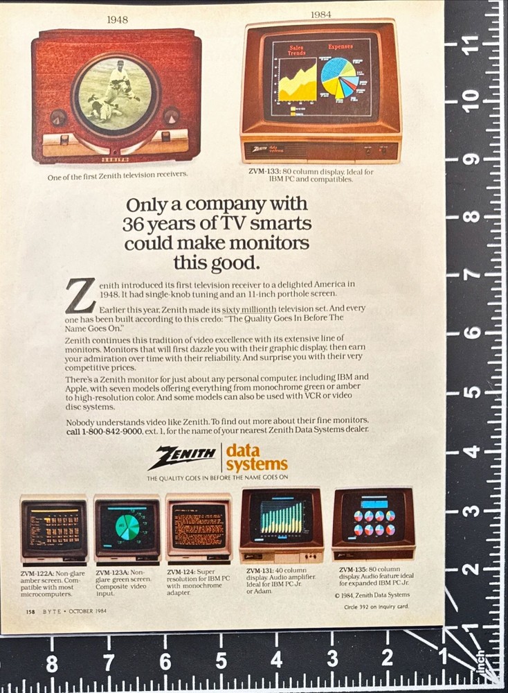 Zenith Data Systems Computer Monitors Vintage Print Ad 1984