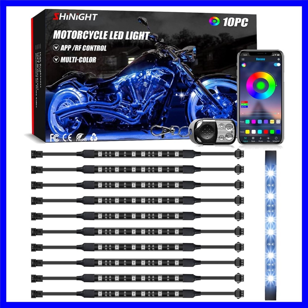 10 Pcs Motorcycle LED Light Kits, App Control Multicolor Waterproof Motorcycl...
