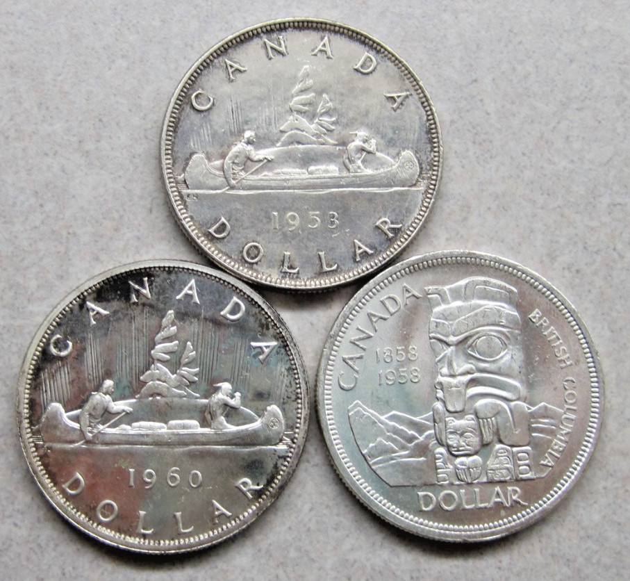 1953, 1958, 1960 Canada Silver Dollars